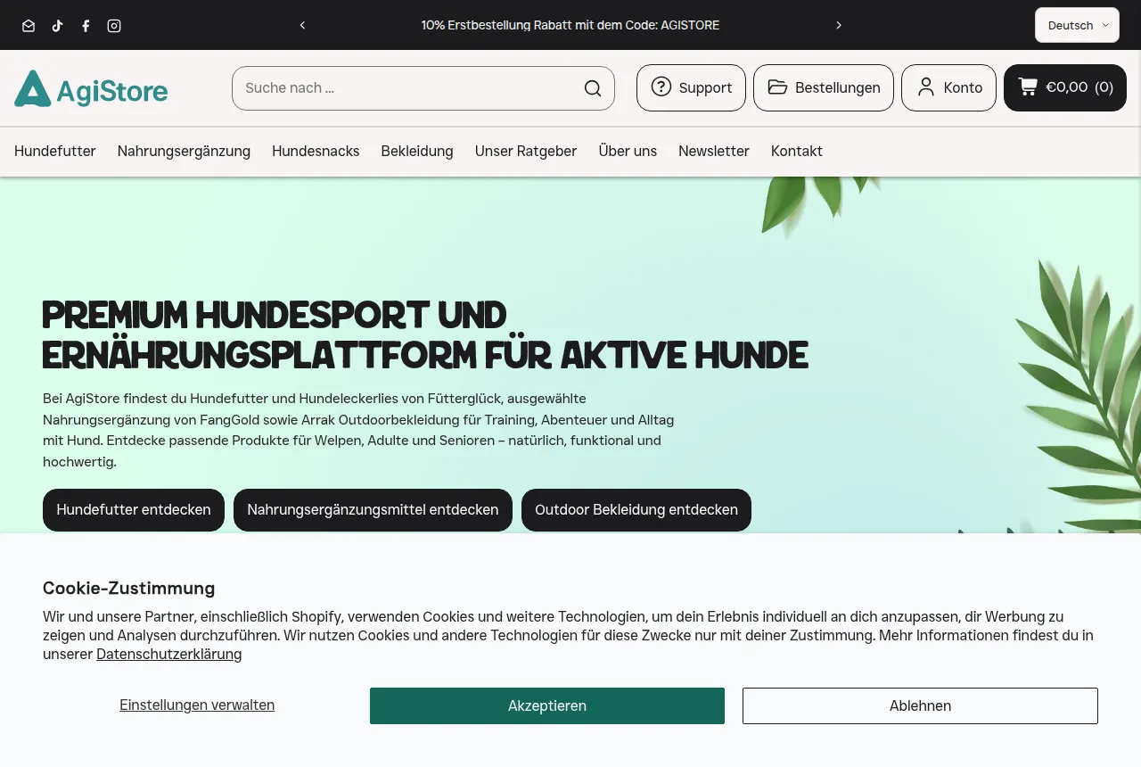 Screenshot der Website AgiStore