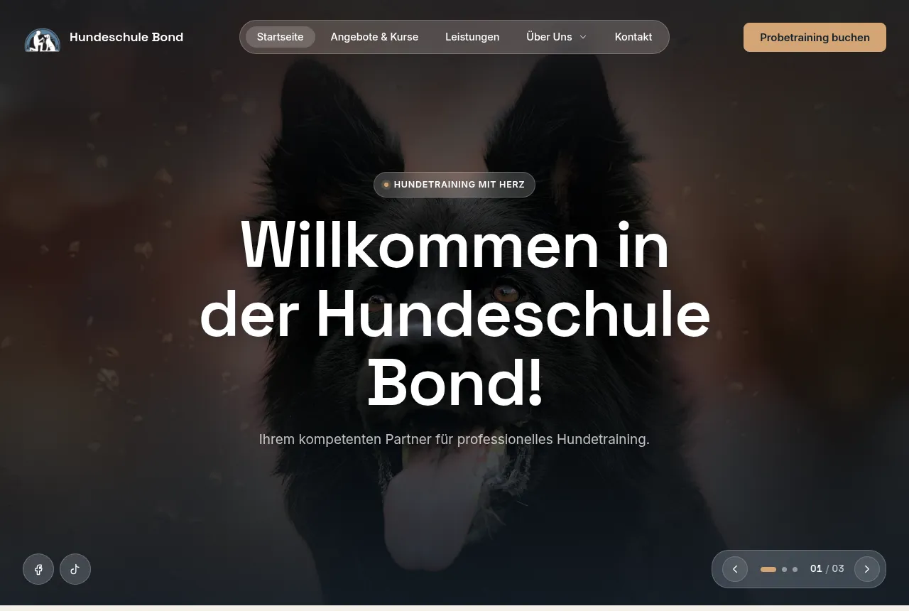 Screenshot der Website Hundeschule Bond